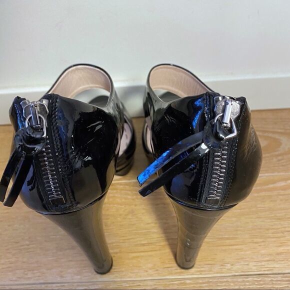 Miu Miu-Black Patent Peep Toe Zip Platform - Picture 6 of 12